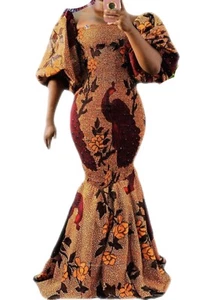Multicolor, Ruched Womens African (Lightweight) Ankara Dresses — (S-M-L-XL) - Picture 1 of 2