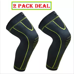 Knee Brace Compression Sleeve Support Sport Joint Injury Pain Relief (TWO PACK) - Picture 1 of 9