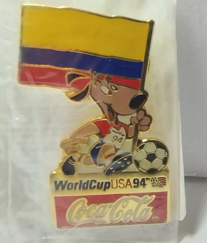 World Cup USA94 Pin- Hat/ Lapel/Bag CocaCola Mascot Stryker Columbia Flag FIFA Cover