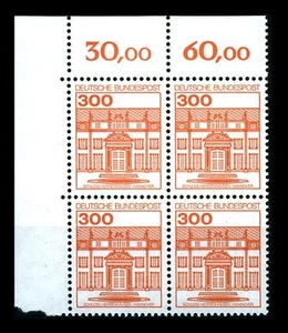 BUND Burgen und Schlösser 300 Pf.,Mi.1143**, Eck-Vierer o.l. ohne Plattenzeichen - Picture 1 of 1