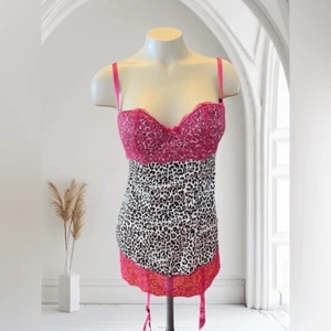 Fredericks of Hollywood Womens Pink Lace Cheetah Bustier Corset - Picture 1 of 4
