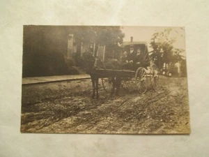 RPPC Real Photo Postcard Horse Wagon team Carriage Buggy Trimmed  - Picture 1 of 2