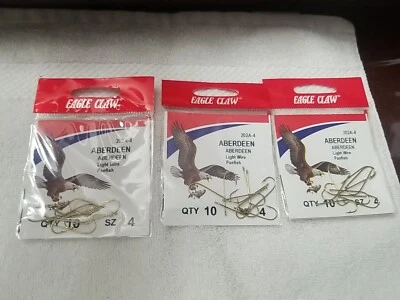 Garra de águila Aberdeen ganchos alambre ligero Panfish, 202A-4, talla 4 lote de 3. Foto 1 de 4