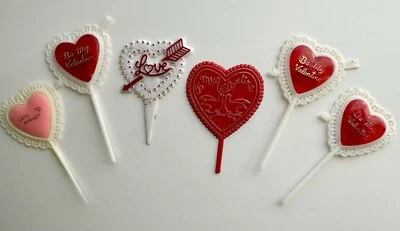 Vintage VTG LOT Valentine's Day Decor Plastic Heart Cake Toppers, Cupcake Picks - Image 1 of 4