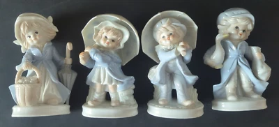 Dekofiguren aus Keramik - Gilde Porzellan - 4er Set - Mädchen in Blau und Weiß - Bild 1 von 4