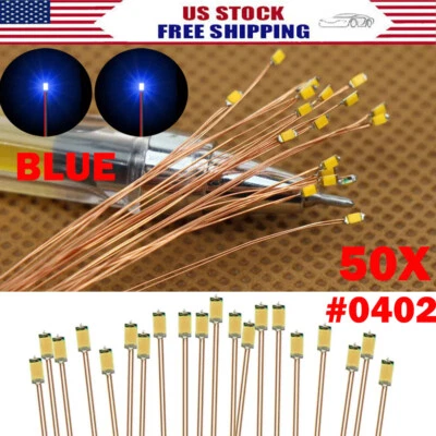 50PC Pre Wired Blue #0402 SMD LEDs Lighting Kits Pre-soldered Micro LEDs HOT - Image 1 of 4