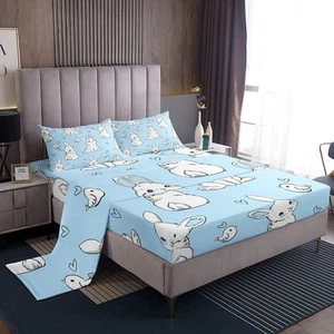 Kids Rabbit Sheet Set Cute Rabbit Heart Bed Sheets for Boys Girls Watercolor ... - Picture 1 of 7
