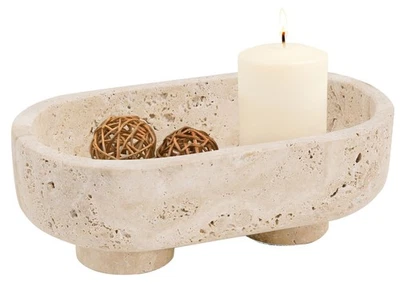 Cuenco ovalado de mármol con soporte de travertino de 10 pulgadas hecho a mano para servir para H... Foto 1 de 4