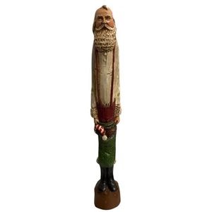 Vintage Hand Carved Wood Pencil Santa Claus Candy Cane Figurine 8in Folk Art - Picture 1 of 8