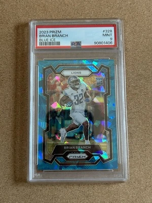 2023 Panini Prizm #328 Brian Branch Blue Ice /99 (RC) PSA 9 Rookie POP 8 - Image 1 of 2