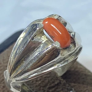 wow 925 Sterling Silver Men’s Ring Natural yemeni Red Coral Stone Gemstone مرجان - Picture 1 of 11