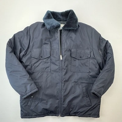 Vintage Sears Work Leisure Parka Jacket XXL 50-52 Blue Faux Fur Collar Hood - Image 1 of 4