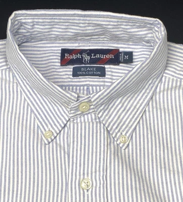 Oxford de algodón vintage Ralph Lauren Blake para hombre mediano azul blanco a rayas NUEVO Foto 1 de 4