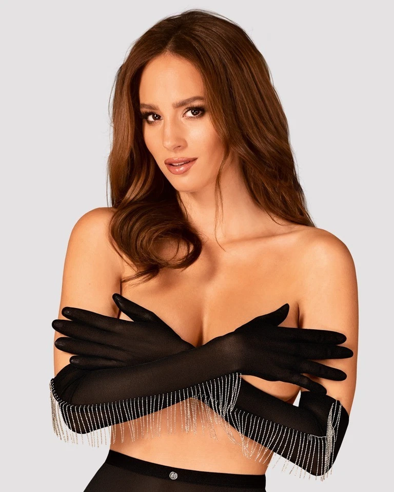 Obsessive Negro Largo Guantes Milladis de Fino Stretchtüll - Imagen 1 de 1