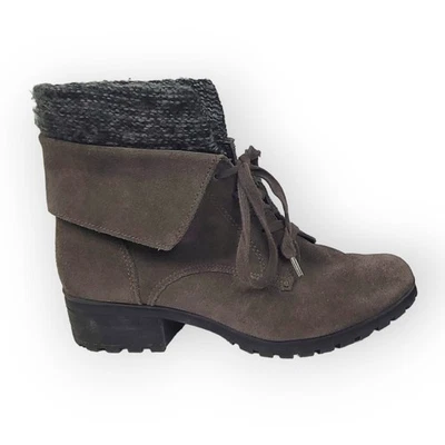 Lucky Brand Heylie Suede Lace Up Fold Over Ankle Boot Combat Boot Grey Size 9M - Image 1 of 4