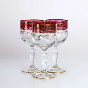 Kristall Glas Trinkgläser Bohemian Gold dekoriert 3er Set Rotwein vintage - Bild 1 von 5