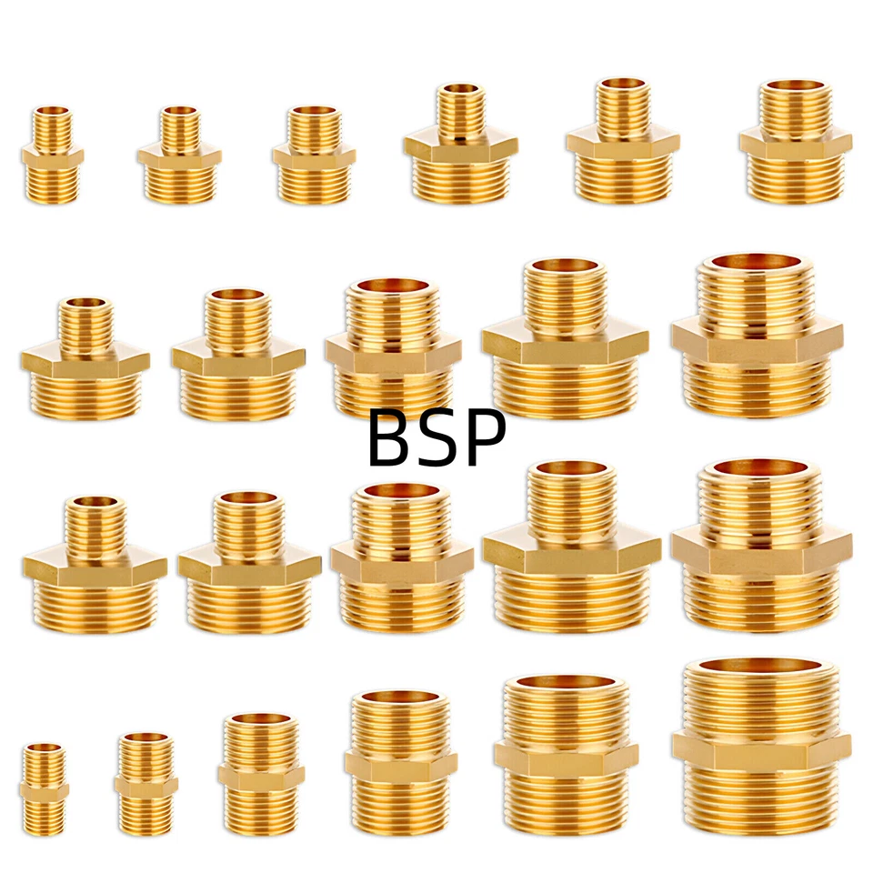 1/8" to 2" BSP Male to Male Brass Reducing Adapters Reducing Hexagon Nipples - Image 1 of 1