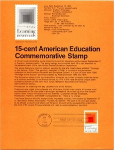 USPS FDC First Day Cover Souvenir Sheet American Education Stamp Scott #1833 - Picture 1 of 3