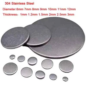 304 Round Plate Disc Pad Plate Sheet Circular Flat-plate Dia 6~12mm Thick 1-3mm - Picture 1 of 6