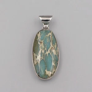 Damen Sterling Silber Blau Türkis Naturstein Anhänger Oval 20079 Geschenk - Bild 1 von 5