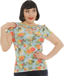 Lindy Bop TESS Tropical HIBISCUS Tiki Vintage Floral Cut Out SHIRT Rockabilly - Bild 1 von 4