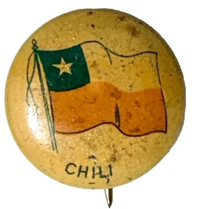 CHILI 7/8" latta litografia bandiere del mondo pinback Q173 - Foto 1 di 3