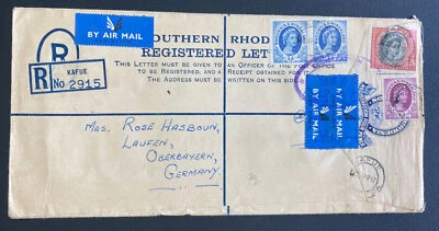 Kafue Rhodesia Nyasaland 1957 correo aéreo cubierta registrada para Laufen Alemania Foto 1 de 2