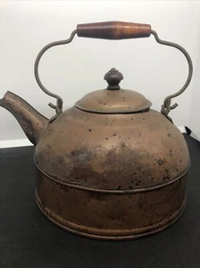 Vintage Small Copper Teapot, Tea Kettle with Lid, Red Handle & Knob 7” Base (2) - Picture 1 of 12
