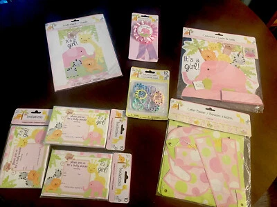 Baby Girl Animal Shower Decor Lot Invitations Centerpiece Mural Banner + More - Image 1 of 4
