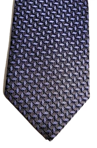 Peacock Hand Made Mens Neck Tie 100% Silk Geometric Blue Silver - Picture 1 of 2