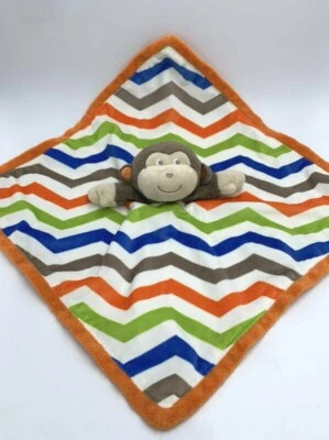 Baby Starters 棕色猴子安全毯摇铃雪佛龙橙色绿色蓝色 — 第 1/4 张图片