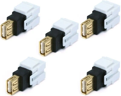 5x USB 2.0 A Female/F Snap-in Coupler Jack Insert for Keystone Wall Plate - Image 1 of 4