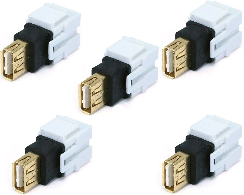 5x USB 2.0 A Female/F Snap-in Coupler Jack Insert for Keystone Wall Plate - Image 1 of 4