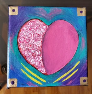 Heart Painting Roses Mini Canvas Valentine's Day Love Pop Color Wall Decor ART - Picture 1 of 2