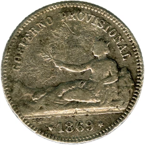 ☆ SPANIEN • 1 PESETA 1869 SNM • PROV. REGIERUNG ☆ SILBER (0,835) ☆ KM# 652 ☆C8252 - Bild 1 von 5