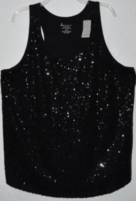 Camiseta sin mangas Lane Bryant lentejuelas 18/20 negra brillante frontal cuello redondo nueva Foto 1 de 4
