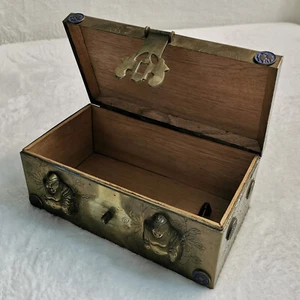 Antique Chinese Brass & Cloisonne Cigar / Trinket Box, Wood Lined, Dragon Design - Picture 1 of 23