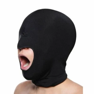 Black Blow Hole Open Mouth Spandex Hood Adult Mask Master Slave Sub Dom Stretch - Picture 1 of 8