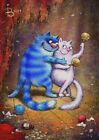 Aventures de chats bleus chaton artiste ART Rina Zenyuk russe NEUF carte postale