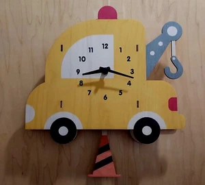 ADORABLE BIRCHWOOD MODERN MOOSE " Tow Truck WALL CLOCK with Pendulum ! - Picture 1 of 4