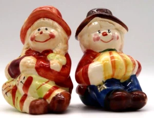 Scarecrow Salt And Pepper Shakers Fall Thanksgiving Boy and Girl - Picture 1 of 5