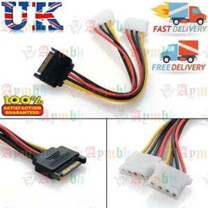 15cm 15Pin SATA Male To 4 Pin Dual Female Molex Cable Serial ATA Lead For PC CPU - Picture 1 of 5