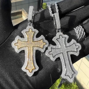 Collar Colgante Cruz Hip Hop con Cadena Ojo de Cruz 5A Circón Joyería Religiosa - Imagen 1 de 30