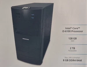 Medion PC Intel i3-6100 3.7GHz 2TB + 128GB SSD 16GB Wlan USB 3.0 HDMI LAN WIN 10 - Bild 1 von 8