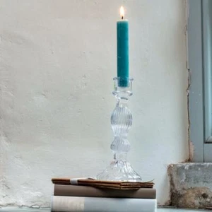 Clear Glass Bella Candlestick Vintage Dinner Taper Candle Stick Holder, 9x20cm - Picture 1 of 2
