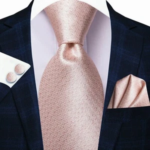 ITALIAN DESIGNER Pink Peach Glitter SILK TIE HANKY & CUFFLINKS - Picture 1 of 1