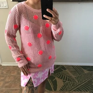 Women’s Juniors Pink Polka Dot See Through Open Knit Sweater Top XS/S - Picture 1 of 10