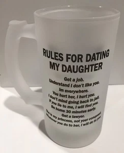 Frosted Glass Beer Mug 16oz Stein Rules for Dating My Daughter Funny Great Gift - Bild 1 von 2