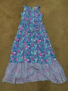 New Lilly Pulitzer For Target My Fans Maxi Dress Girls M Blue Shells - Picture 1 of 8