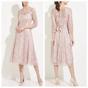 Alex Evenings Damen wadenlanges besticktes Kleid Illusionsärmel rosa 12 - Bild 1 von 13